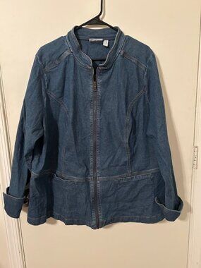 Denim & Co Zip Front Denim Jacket 2XL | Plus Size Blue Jean Jacket Lightweight S